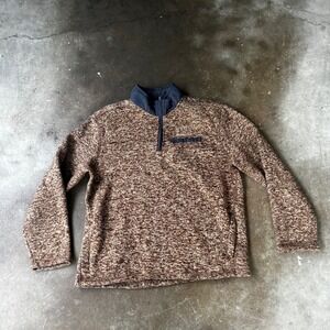 Eddie Bauer Quarter Zip Pullover Mens Large Brown Excellent Marled Knit Fleece